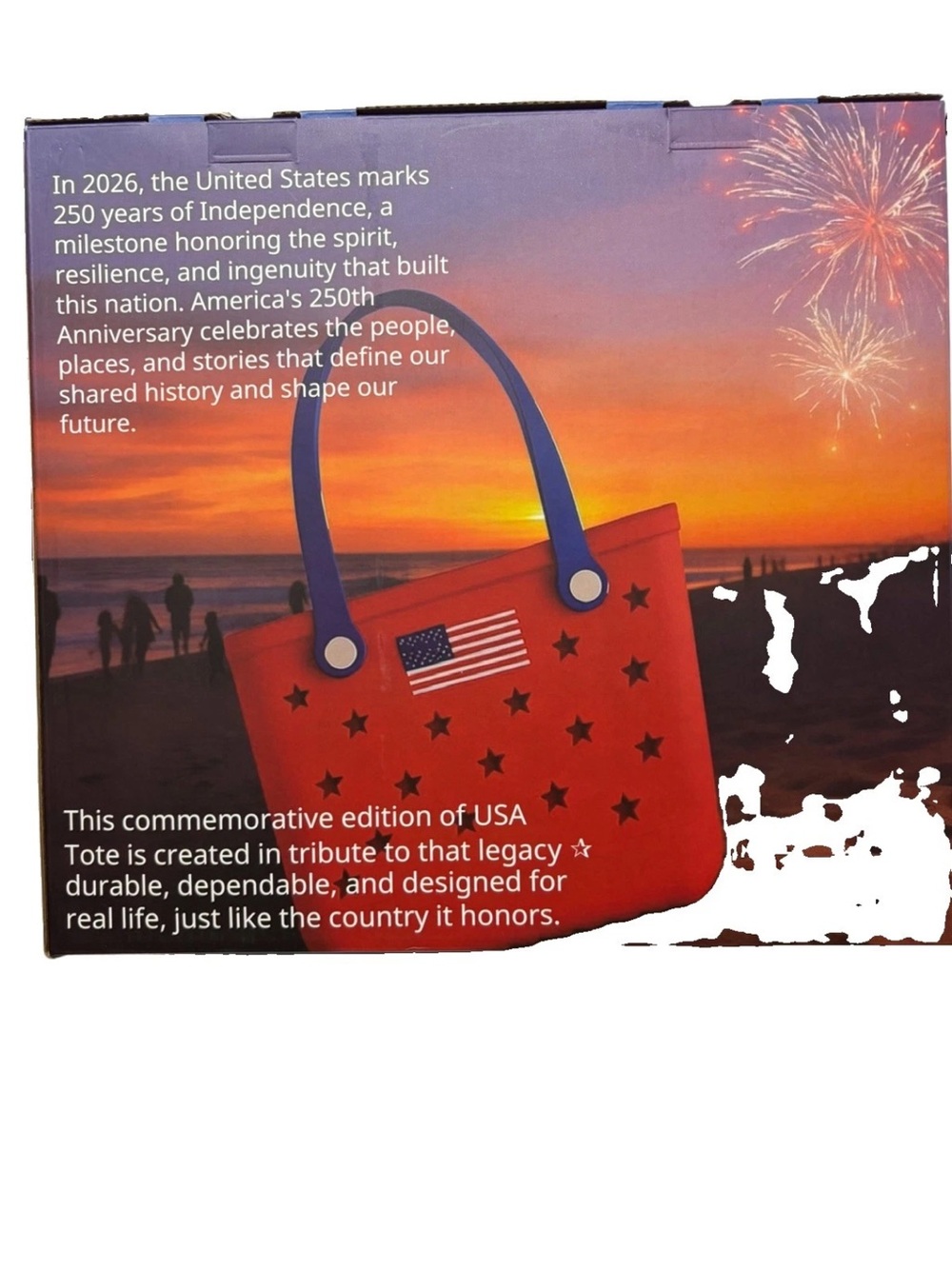 Red rubber USA Tote-NEW in BOX- Star cutouts-double handle - Picture 6 of 6